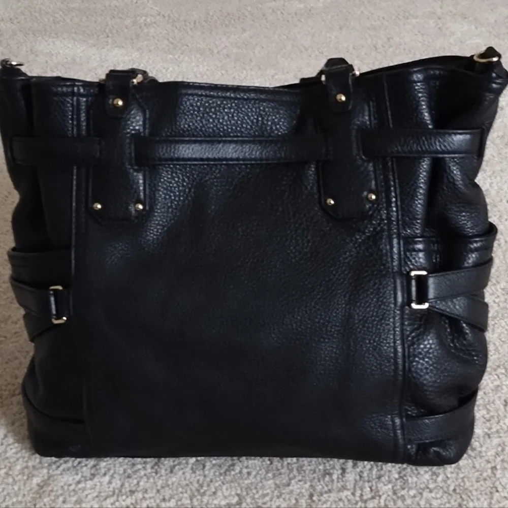 Michael Kors Black Leather Hobo Tote with Gold Hardware